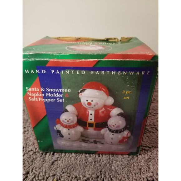 HandPainted Earthenware Santa & Snowman Napkin Holder&Salt And‎ Pepper Set - Picture 9 of 10